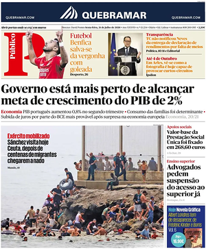 Capa de Público de hoje - Jornal nacionais