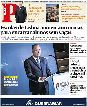 Capa de Público de hoje - Jornal nacionais