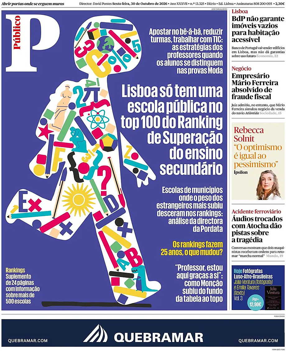Capa de Público de hoje - Imprensa 30 Outubro 2026