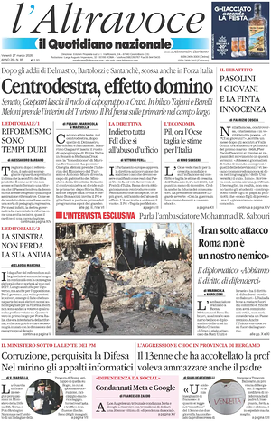 Prima pagina Il Quotidiano del Sud L'Altravoce di oggi - Quotidiano nazionale