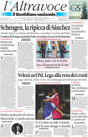 Prima pagina Il Quotidiano del Sud L'Altravoce di oggi - Quotidiano nazionale