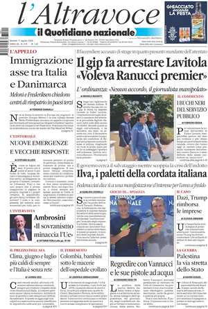 Prima pagina Il Quotidiano del Sud L'Altravoce di oggi - Quotidiano nazionale