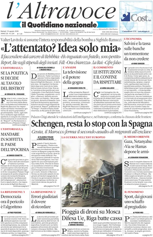 Prima pagina Il Quotidiano del Sud L'Altravoce di oggi - Quotidiano nazionale