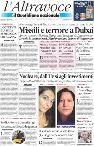 Prima pagina Il Quotidiano del Sud L'Altravoce di oggi - Quotidiano nazionale