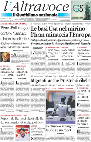 Prima pagina Il Quotidiano del Sud L'Altravoce di oggi - Quotidiano nazionale