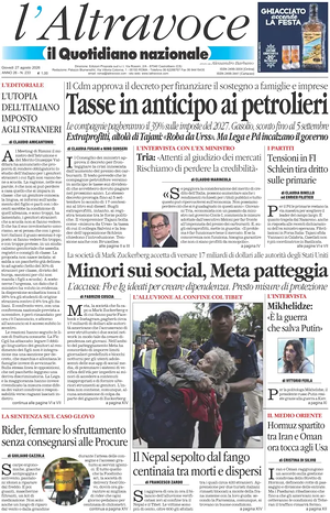 Prima pagina Il Quotidiano del Sud L'Altravoce di oggi - Quotidiano nazionale