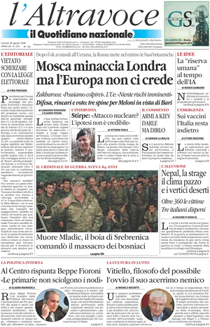 Prima pagina Il Quotidiano del Sud L'Altravoce di oggi - Quotidiano nazionale