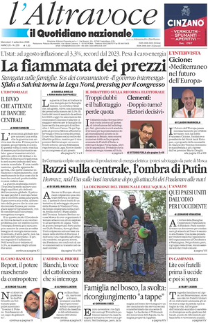 Prima pagina Il Quotidiano del Sud L'Altravoce di oggi - Quotidiano nazionale