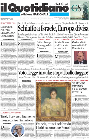 Prima pagina Il Quotidiano del Sud L'Altravoce di oggi - Quotidiano nazionale