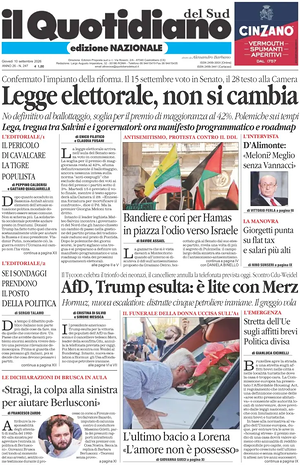Prima pagina Il Quotidiano del Sud L'Altravoce di oggi - Quotidiano nazionale