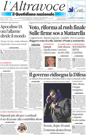 Prima pagina Il Quotidiano del Sud L'Altravoce di oggi - Quotidiano nazionale
