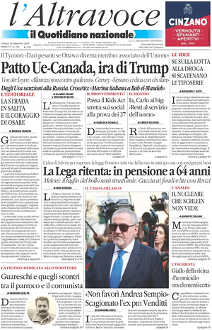 Prima pagina Il Quotidiano del Sud L'Altravoce di oggi - Quotidiano nazionale