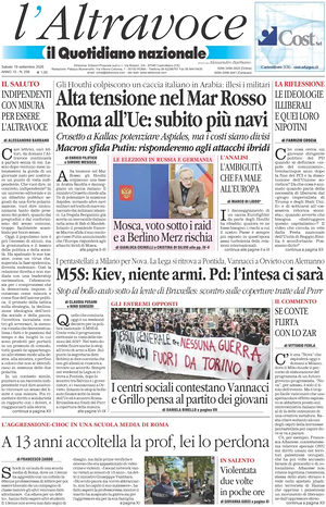 Prima pagina Il Quotidiano del Sud L'Altravoce di oggi - Quotidiano nazionale