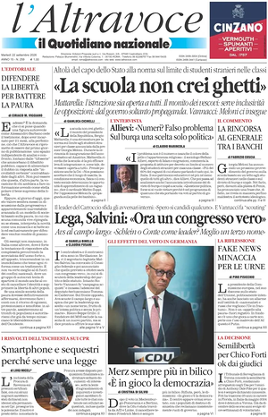 Prima pagina Il Quotidiano del Sud L'Altravoce di oggi - Quotidiano nazionale