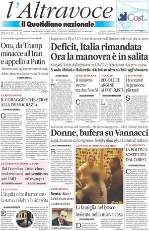 Prima pagina Il Quotidiano del Sud L'Altravoce di oggi - Quotidiano nazionale