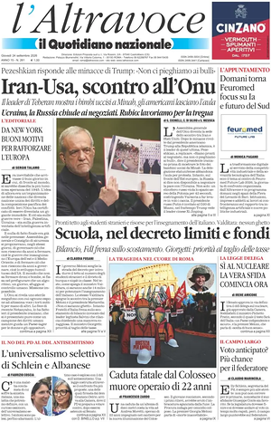 Prima pagina Il Quotidiano del Sud L'Altravoce di oggi - Quotidiano nazionale