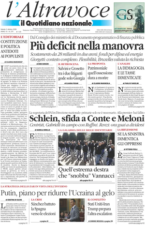 Prima pagina Il Quotidiano del Sud L'Altravoce di oggi - Quotidiano nazionale