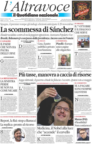 Prima pagina Il Quotidiano del Sud L'Altravoce di oggi - Quotidiano nazionale