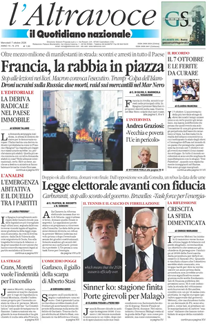 Prima pagina Il Quotidiano del Sud L'Altravoce di oggi - Quotidiano nazionale