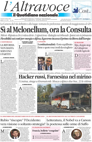 Prima pagina Il Quotidiano del Sud L'Altravoce di oggi - Quotidiano nazionale