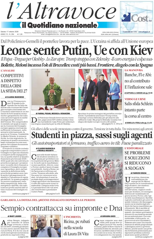 Prima pagina Il Quotidiano del Sud L'Altravoce di oggi - Quotidiano nazionale