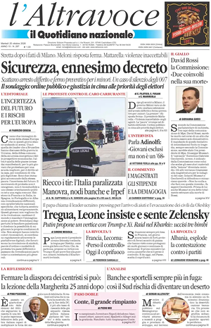 Prima pagina Il Quotidiano del Sud L'Altravoce di oggi - Quotidiano nazionale