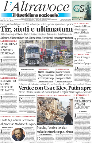 Prima pagina Il Quotidiano del Sud L'Altravoce di oggi - Quotidiano nazionale