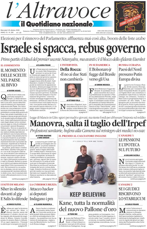 Prima pagina Il Quotidiano del Sud L'Altravoce di oggi - Quotidiano nazionale