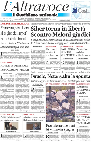 Prima pagina Il Quotidiano del Sud L'Altravoce di oggi - Quotidiano nazionale