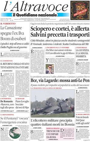 Prima pagina Il Quotidiano del Sud L'Altravoce di oggi - Quotidiano nazionale