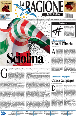 Prima pagina La Ragione di oggi - Quotidiano nazionale