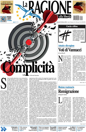 Prima pagina La Ragione di oggi - Quotidiano nazionale