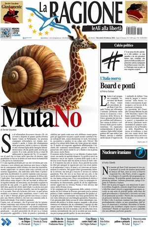 Prima pagina La Ragione di oggi - Quotidiano nazionale