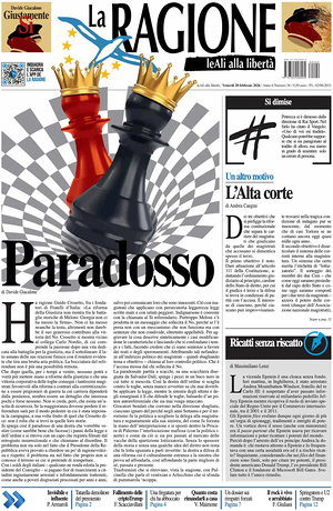 Prima pagina La Ragione di oggi - Quotidiano nazionale