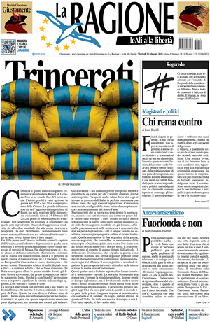 Prima pagina La Ragione di oggi - Quotidiano nazionale