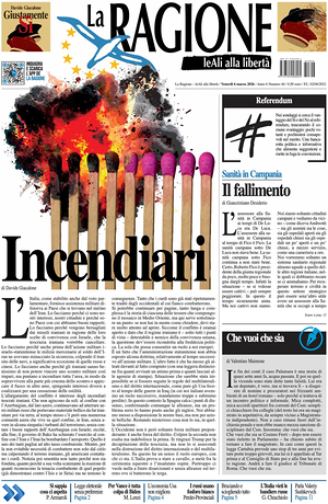 Prima pagina La Ragione di oggi - Quotidiano nazionale