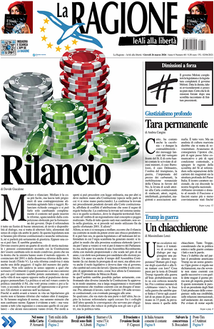 Prima pagina La Ragione di oggi - Quotidiano nazionale