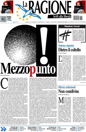 Prima pagina La Ragione di oggi - Quotidiano nazionale