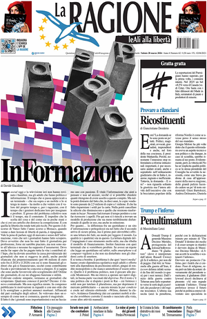 Prima pagina La Ragione di oggi - Quotidiano nazionale