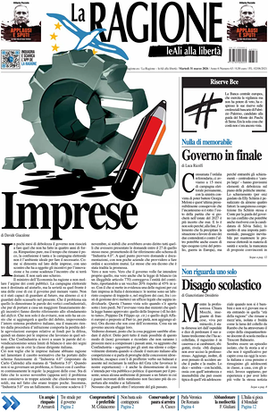 Prima pagina La Ragione di oggi - Quotidiano nazionale