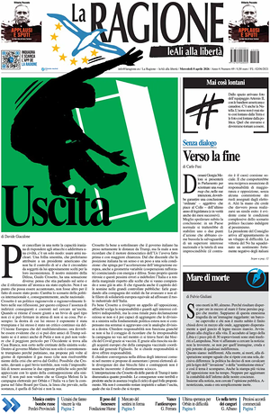 Prima pagina La Ragione di oggi - Quotidiano nazionale
