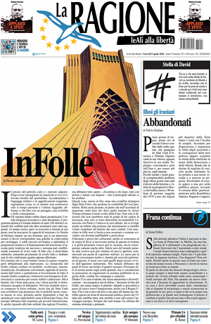 Prima pagina La Ragione di oggi - Quotidiano nazionale