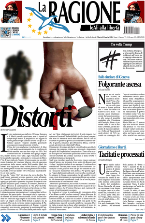 Prima pagina La Ragione di oggi - Quotidiano nazionale