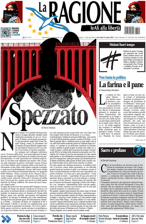 Prima pagina La Ragione di oggi - Quotidiano nazionale