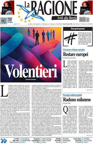 Prima pagina La Ragione di oggi - Quotidiano nazionale