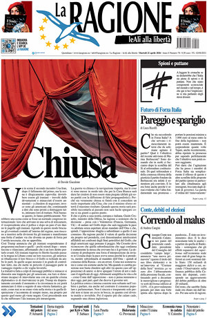Prima pagina La Ragione di oggi - Quotidiano nazionale