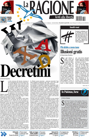 Prima pagina La Ragione di oggi - Quotidiano nazionale