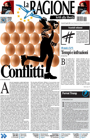 Prima pagina La Ragione di oggi - Quotidiano nazionale
