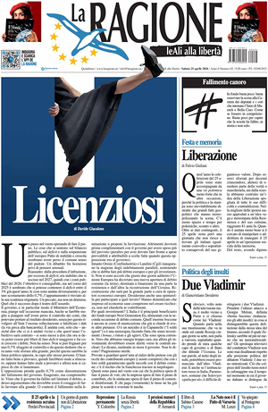 Prima pagina La Ragione di oggi - Quotidiano nazionale