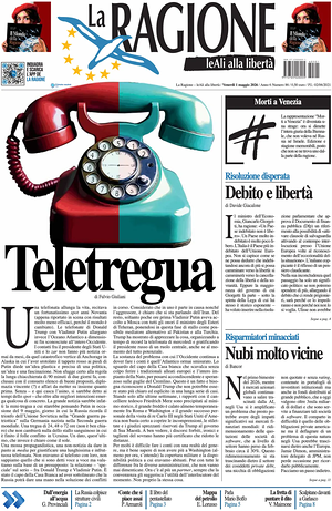 Prima pagina La Ragione di oggi - Quotidiano nazionale